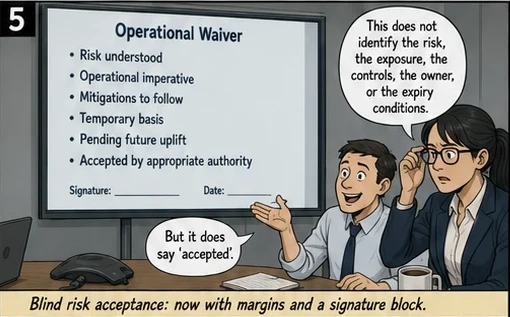 Blind risk acceptance: now with margins and a signature block.