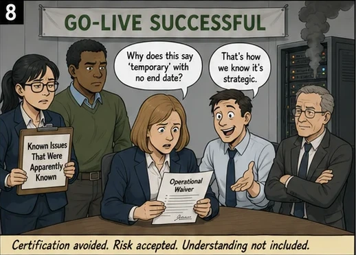 Certification avoided. Risk accepted. Understanding not included.